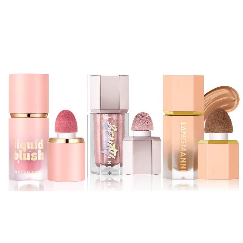 URQT Highly Pigmented Liquid Contour - Built-in Sponge Tip Sculpted Complexion Wand With Long Lasting Natural Buildable Highlighters and Bronzer (Contour+Blush+Highlighter) - Image 1