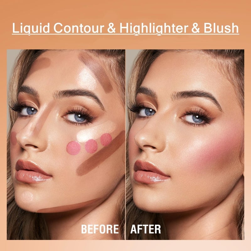 URQT Highly Pigmented Liquid Contour - Built-in Sponge Tip Sculpted Complexion Wand With Long Lasting Natural Buildable Highlighters and Bronzer (Contour+Blush+Highlighter) - Image 5
