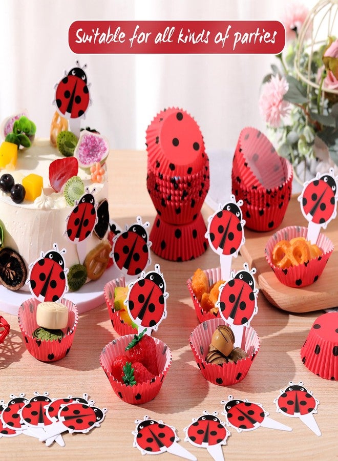 Vesici 200 Counts Cupcake Liners and 200 Counts Cupcake Toppers Round Baking Cups Greaseproof Muffin Liners for Christmas Holiday Birthday Theme Party Supplies(Ladybug) - Image 4
