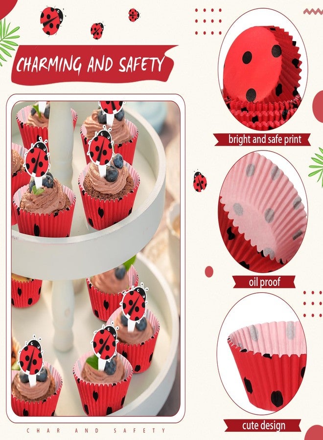 Vesici 200 Counts Cupcake Liners and 200 Counts Cupcake Toppers Round Baking Cups Greaseproof Muffin Liners for Christmas Holiday Birthday Theme Party Supplies(Ladybug) - Image 3