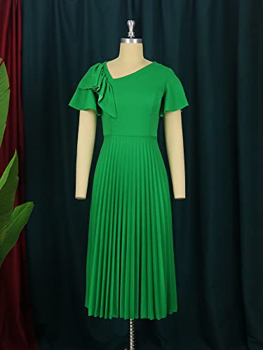 AOMEI Women's Green Short Sleeve Asymmetrical Ruffles High Waist Pleated Hem Midi Spring Dress (3XL,3X-Large) - Image 3