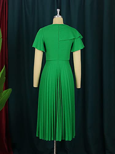 AOMEI Women's Green Short Sleeve Asymmetrical Ruffles High Waist Pleated Hem Midi Spring Dress (3XL,3X-Large) - Image 5