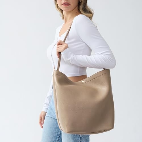 Hoxis Hobo Bags for Women Vegan Leather Bucket Bags Minimalist Shoulder Handbag (Nude) - Image 2