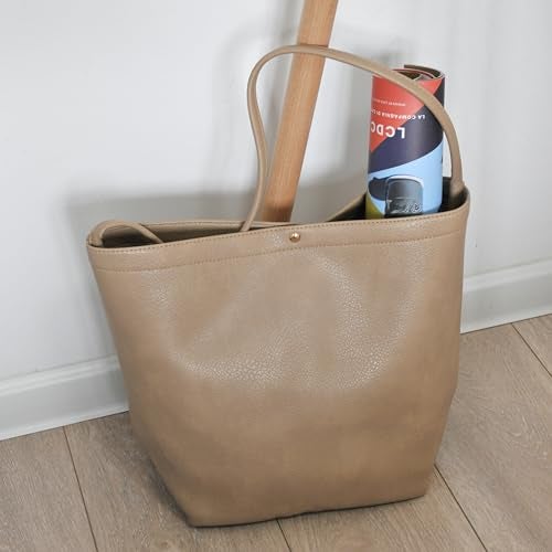 Hoxis Hobo Bags for Women Vegan Leather Bucket Bags Minimalist Shoulder Handbag (Nude) - Image 3