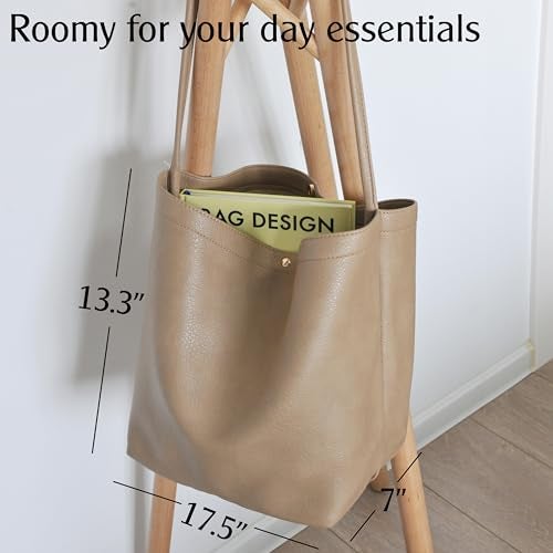 Hoxis Hobo Bags for Women Vegan Leather Bucket Bags Minimalist Shoulder Handbag (Nude) - Image 4