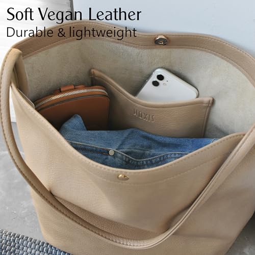 Hoxis Hobo Bags for Women Vegan Leather Bucket Bags Minimalist Shoulder Handbag (Nude) - Image 5