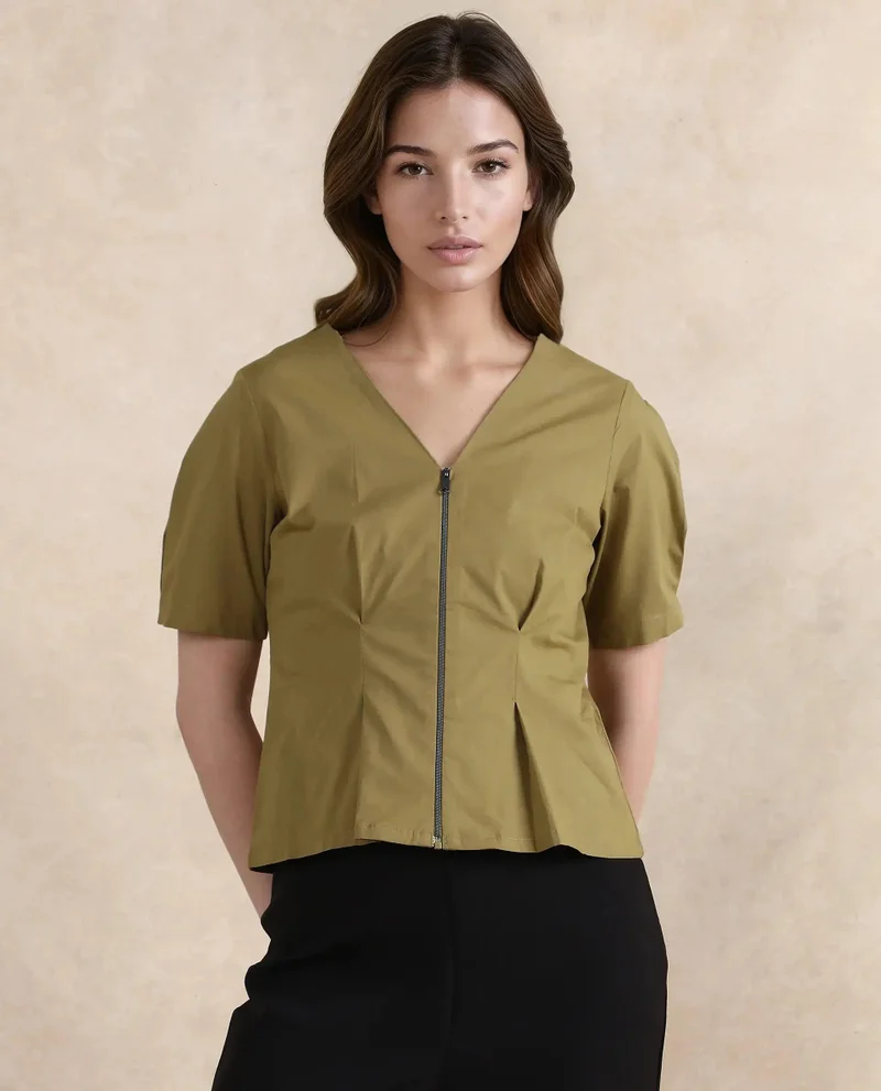 Rareism Women's V-Neck Zipped Top