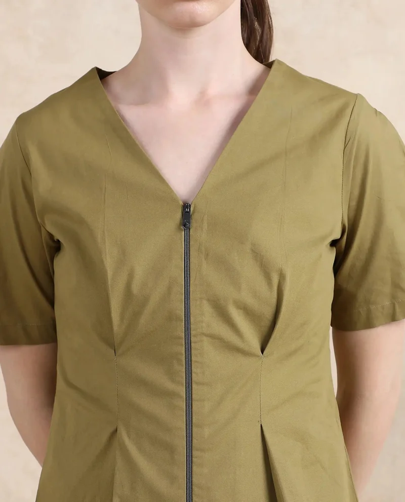 Rareism Women's V-Neck Zipped Top