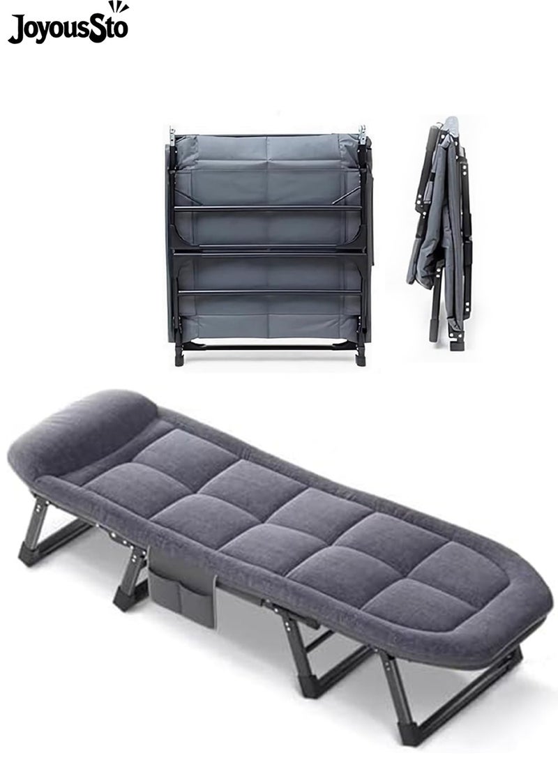 متجر الفرح سرير محمول قابل للطي للبالغين، سرير تخييم قابل للطي، سرير تخييم مع مرتبة، سرير نوم قابل لتعديل الارتفاع، مكتب سفر خارجي، سرير تخييم محمول، رمادي، 60*180 سم - Image 1
