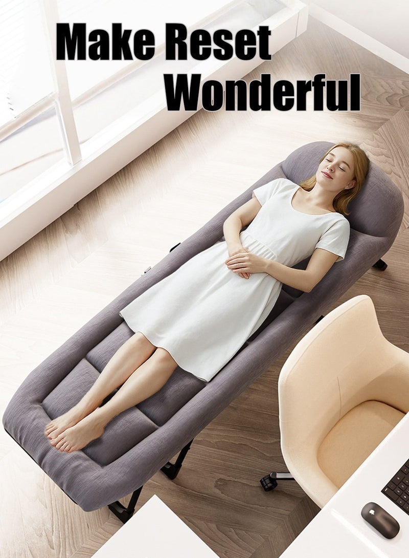 متجر الفرح سرير محمول قابل للطي للبالغين، سرير تخييم قابل للطي، سرير تخييم مع مرتبة، سرير نوم قابل لتعديل الارتفاع، مكتب سفر خارجي، سرير تخييم محمول، رمادي، 60*180 سم - Image 2