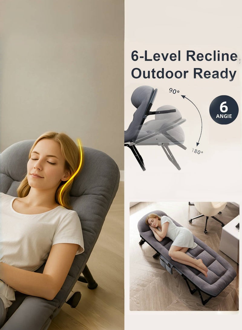 متجر الفرح سرير محمول قابل للطي للبالغين، سرير تخييم قابل للطي، سرير تخييم مع مرتبة، سرير نوم قابل لتعديل الارتفاع، مكتب سفر خارجي، سرير تخييم محمول، رمادي، 60*180 سم - Image 3