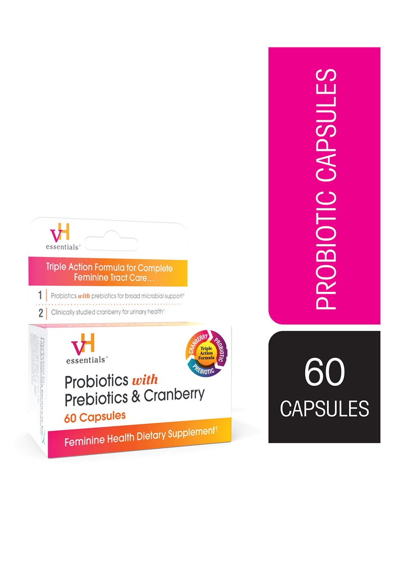 vH Essentials Probiotics With Prebiotics And Cranberry Feminine Health Supplement - 60 Capsules 