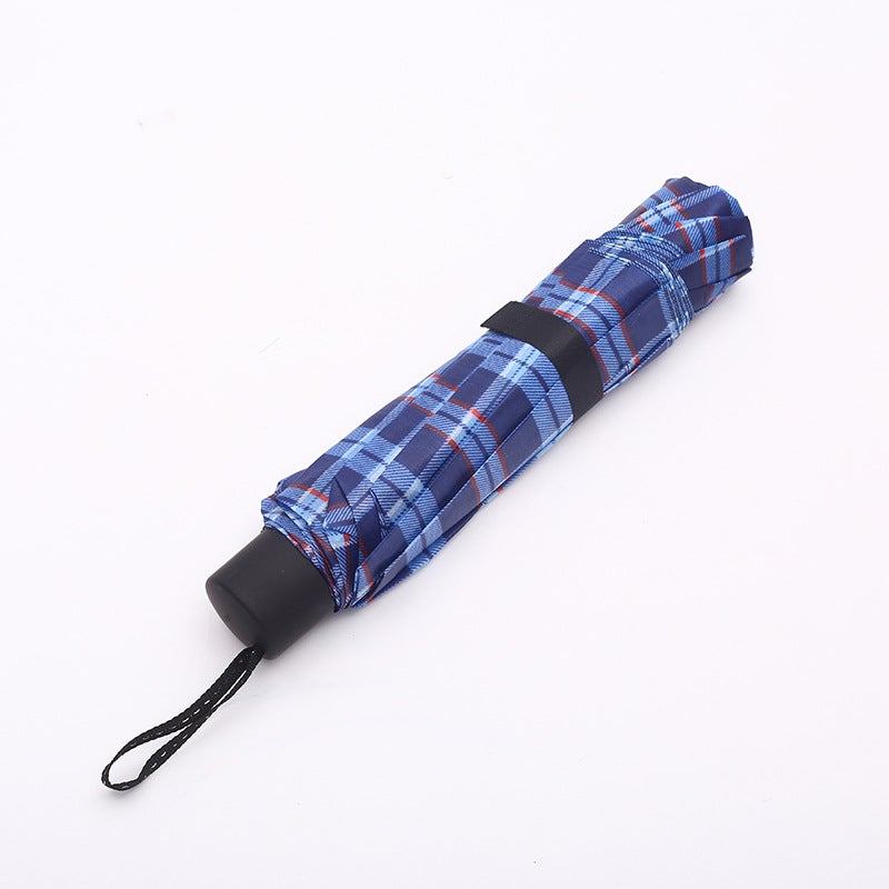 Classic Plaid Large Umbrella Reinforced Folding 7-bone Plaid umbrella color random 