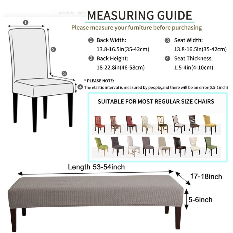 FORCHEER Dining Chair Covers and Bench Covers Set Waterproof Jacquard Camel 4 Dining Room Chair and Bench Slipcover Washable-Light Brown - Image 3