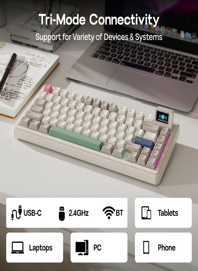 ابوماكر لوحة مفاتيح ميكانيكية لاسلكية EPOMAKER RT82 مع شاشة، VIA Custom، 2.4 جيجاهرتز/USB-C/BT5.0، إضاءة خلفية RGB، حشية، 5 وسادات، أغطية مفاتيح PBT، لوحة مفاتيح ألعاب قابلة للتبديل السريع (لون اليشم الكريمي) - Image 4