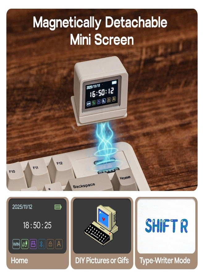 ابوماكر لوحة مفاتيح ميكانيكية لاسلكية EPOMAKER RT82 مع شاشة، VIA Custom، 2.4 جيجاهرتز/USB-C/BT5.0، إضاءة خلفية RGB، حشية، 5 وسادات، أغطية مفاتيح PBT، لوحة مفاتيح ألعاب قابلة للتبديل السريع (لون اليشم الكريمي) - Image 3