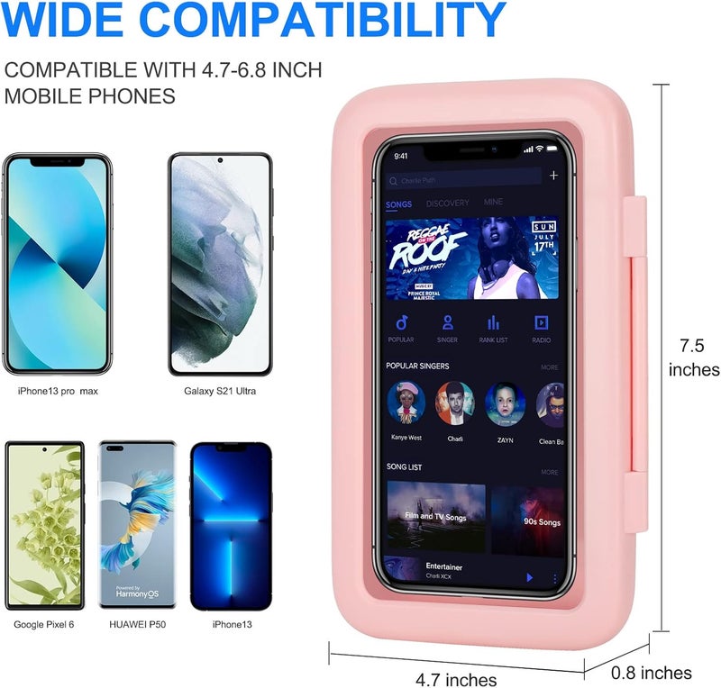 KUNSLUCK Shower Phone Holder Waterproof, 480° Rotation Shower Phone Mount, Anti-Fog HD Sensitive Touch Screen Phone Holder for Shower, Bathtub, Compatible with 4.7" - 6.8" Cell Phones（Romantic Pink ） - Image 5