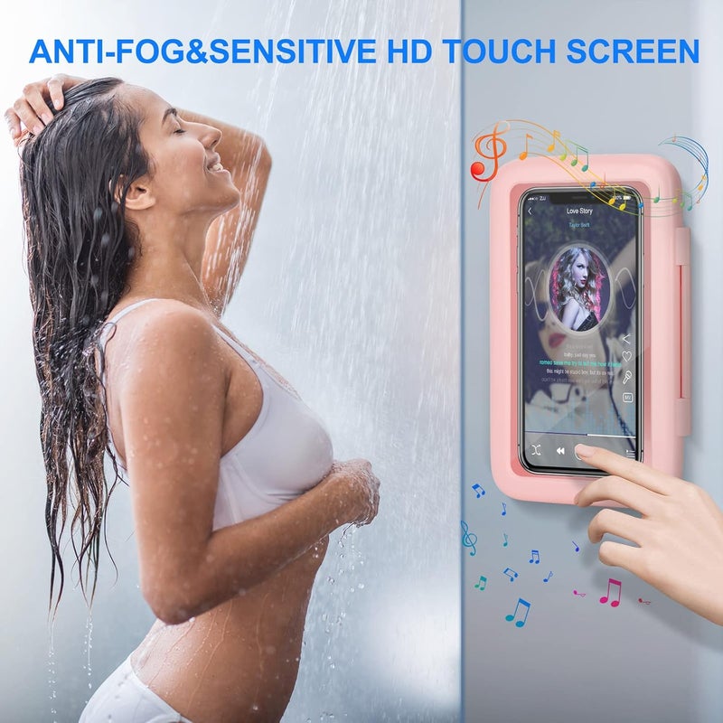KUNSLUCK Shower Phone Holder Waterproof, 480° Rotation Shower Phone Mount, Anti-Fog HD Sensitive Touch Screen Phone Holder for Shower, Bathtub, Compatible with 4.7" - 6.8" Cell Phones（Romantic Pink ） - Image 3