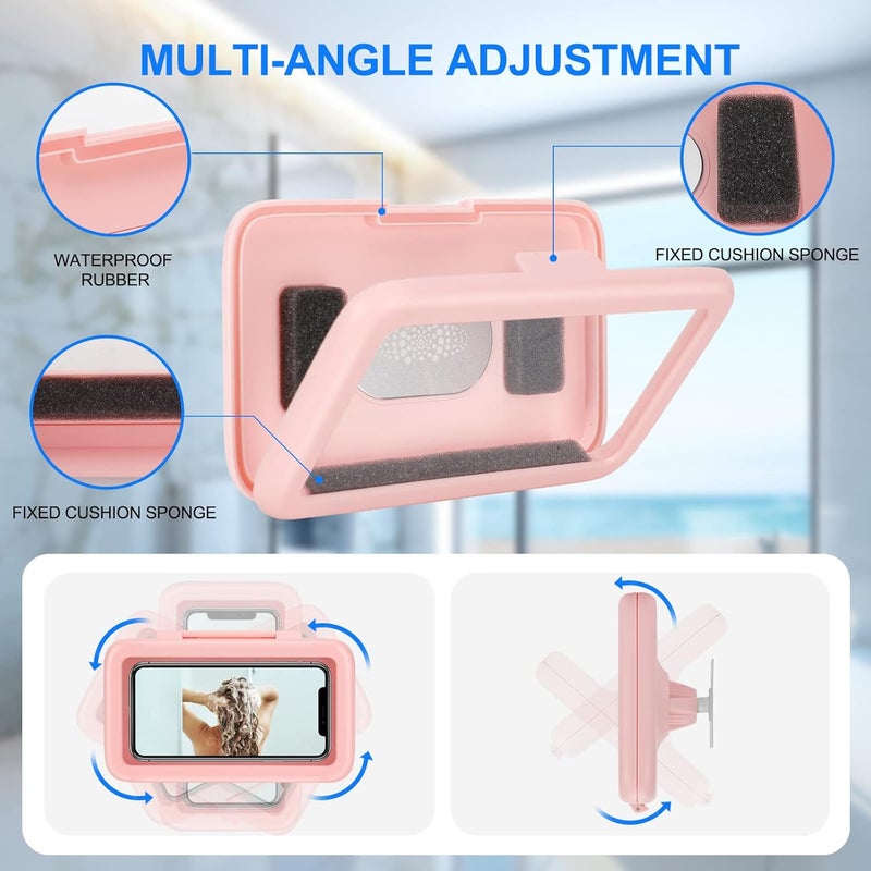KUNSLUCK Shower Phone Holder Waterproof, 480° Rotation Shower Phone Mount, Anti-Fog HD Sensitive Touch Screen Phone Holder for Shower, Bathtub, Compatible with 4.7" - 6.8" Cell Phones（Romantic Pink ） - Image 4