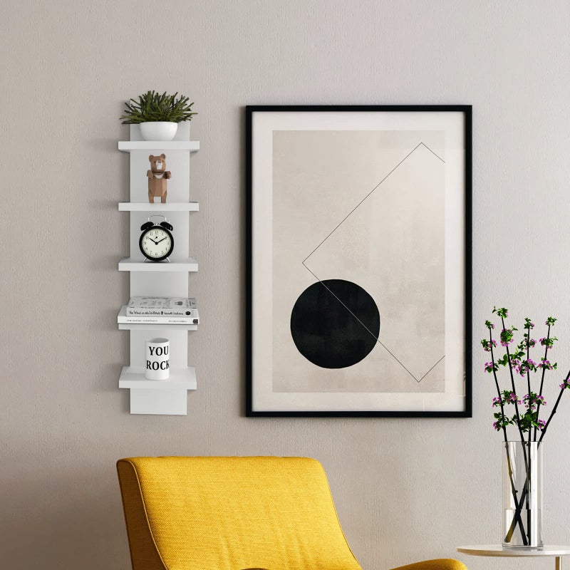 Homaterial 5 Tier Wall Shelf Unit, Small White Vertical Floating Shelf-Narrow Decorative Wall Mount Modern Wall Decor Shelves for Bedrooms, Living Rooms - Image 3