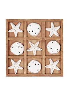 NIKKY HOME NIKKY HOME Beach Tic Tac Toe for Fun Starfish Sand Dollar Coastal House Coffee Table Decor Wood Board Travel Game, 8.97 by 8.97-in Distressed White  - Image 1