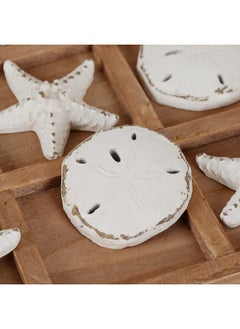 NIKKY HOME NIKKY HOME Beach Tic Tac Toe for Fun Starfish Sand Dollar Coastal House Coffee Table Decor Wood Board Travel Game, 8.97 by 8.97-in Distressed White  - Image 2