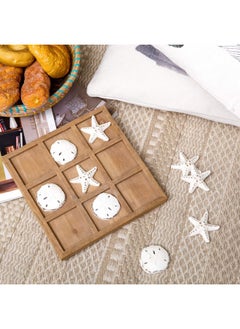 NIKKY HOME NIKKY HOME Beach Tic Tac Toe for Fun Starfish Sand Dollar Coastal House Coffee Table Decor Wood Board Travel Game, 8.97 by 8.97-in Distressed White  - Image 3