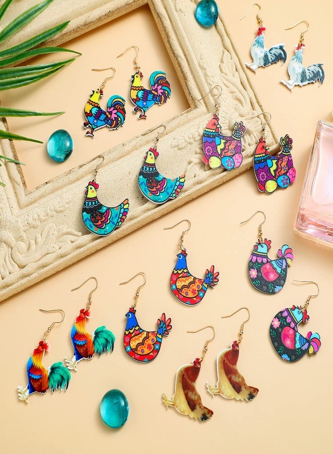Nosiny 8 Pairs Acrylic Hen Chicken Earrings Lovely Gift for Women Funny Animal Rooster Drop Dangle Earrings Cute Farm Chicken Jewelry for Ladies - Image 3