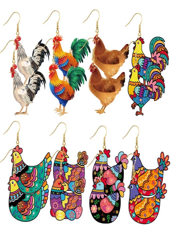 Nosiny 8 Pairs Acrylic Hen Chicken Earrings Lovely Gift for Women Funny Animal Rooster Drop Dangle Earrings Cute Farm Chicken Jewelry for Ladies - Image 1
