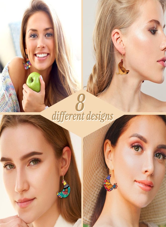 Nosiny 8 Pairs Acrylic Hen Chicken Earrings Lovely Gift for Women Funny Animal Rooster Drop Dangle Earrings Cute Farm Chicken Jewelry for Ladies - Image 4