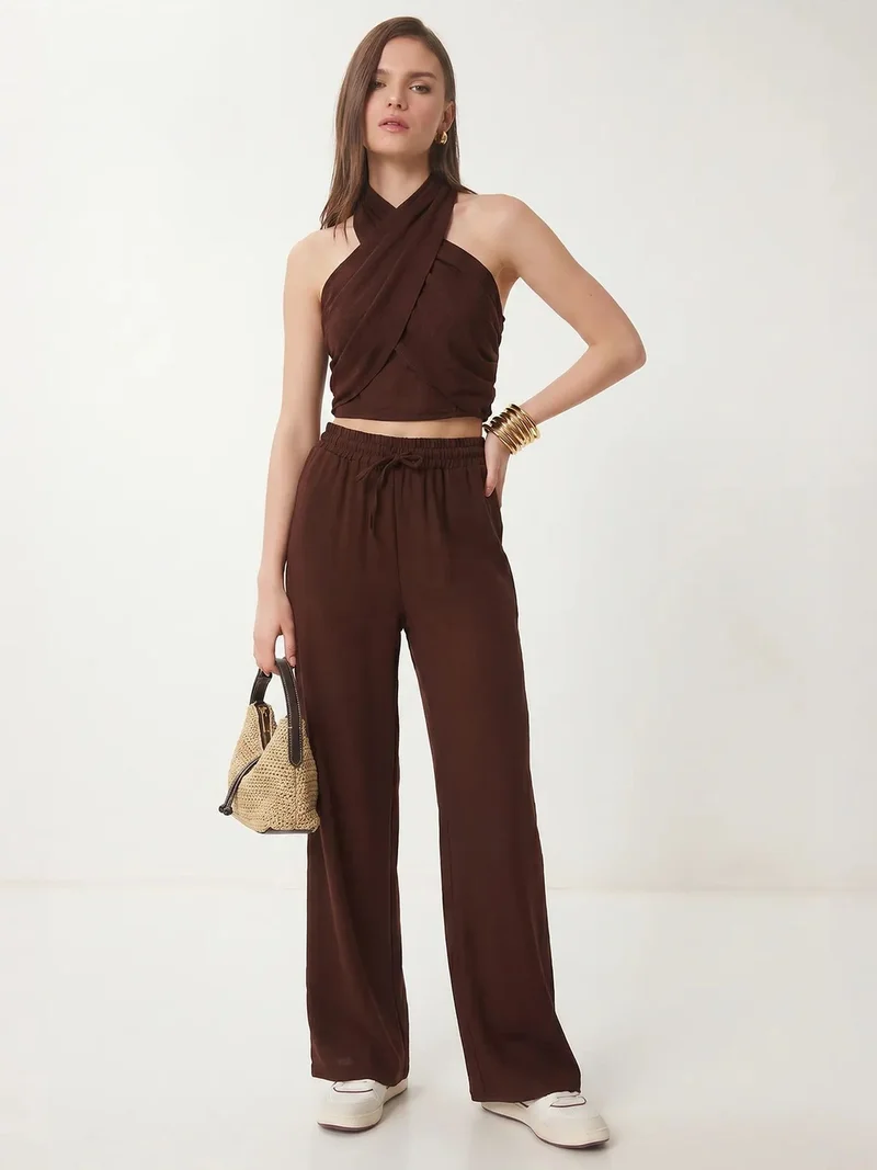 السعادة في إسطنبول ISTANBUL Halter Blouse And Wide-Leg Trousers Set