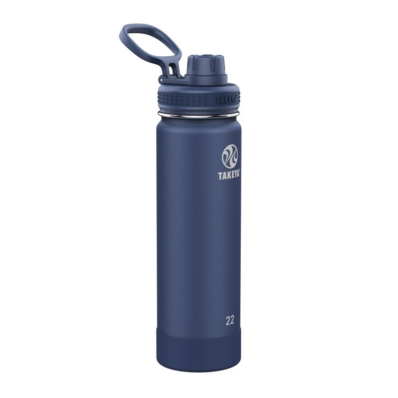 Takeya Actives Water Bottle with Spout Lid  Bottle with Double Stainless Steel Insulation  Dishwasher Safe  BPAFree  Bottle with Spout Lid  Removable Bumper  22 oz Midnight Blue