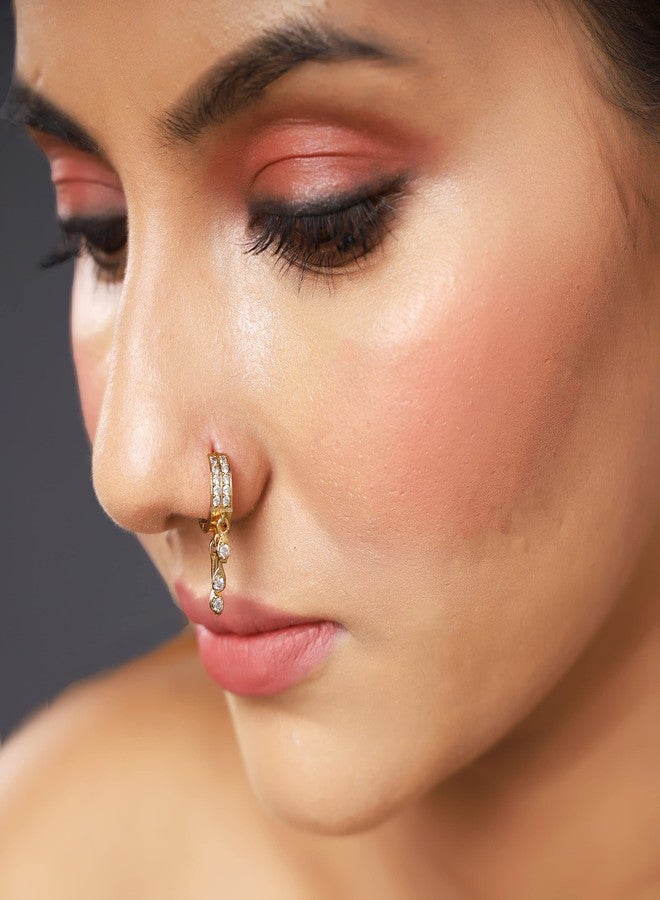 Paridhi Gold-Plated AD Nosepin for Women & Girls | Dual Use as Earring | Sparkling CZ Stones | Lightweight Traditional Jewelry (Pair) - Image 3