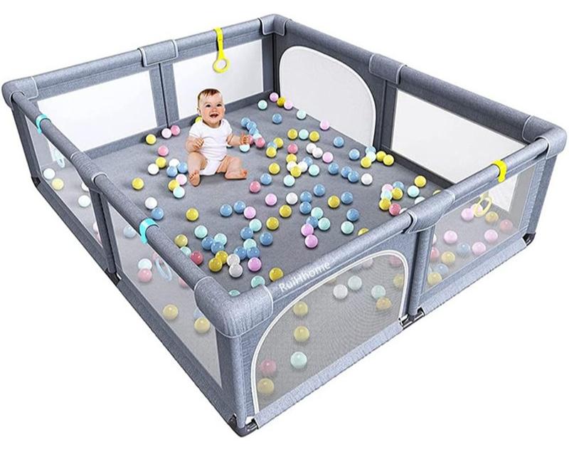 RuiHhome Playpen Fence for Toddlers, Extra Large Baby Playard with Gate, 150x180 cm Infant Safety Activity Center, Sturdy Playpen with Anti-Slip Base, Children's Fences Packable And Portable - Image 1