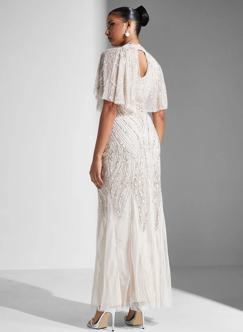Amelia Rose Beaded Overlay Gown Dress