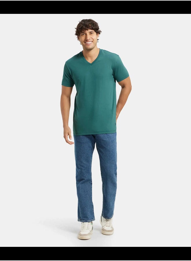 JOCKEY - Jockey 2726 Men's Super Combed Cotton Rich Solid V Neck Half Sleeve T-Shirt - Image 1