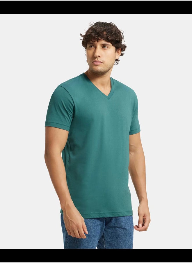 JOCKEY - Jockey 2726 Men's Super Combed Cotton Rich Solid V Neck Half Sleeve T-Shirt - Image 1