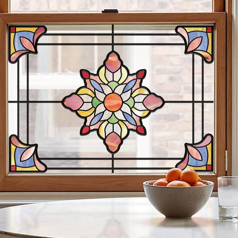 ADD.HERES Window Stickers, â€ŒStained Glass Window Privacy Film, UV Blocking Static Cling for Home Kitchen Office Bathroom, Prismatic Lotus, 11.81" X 15.75" - Image 1