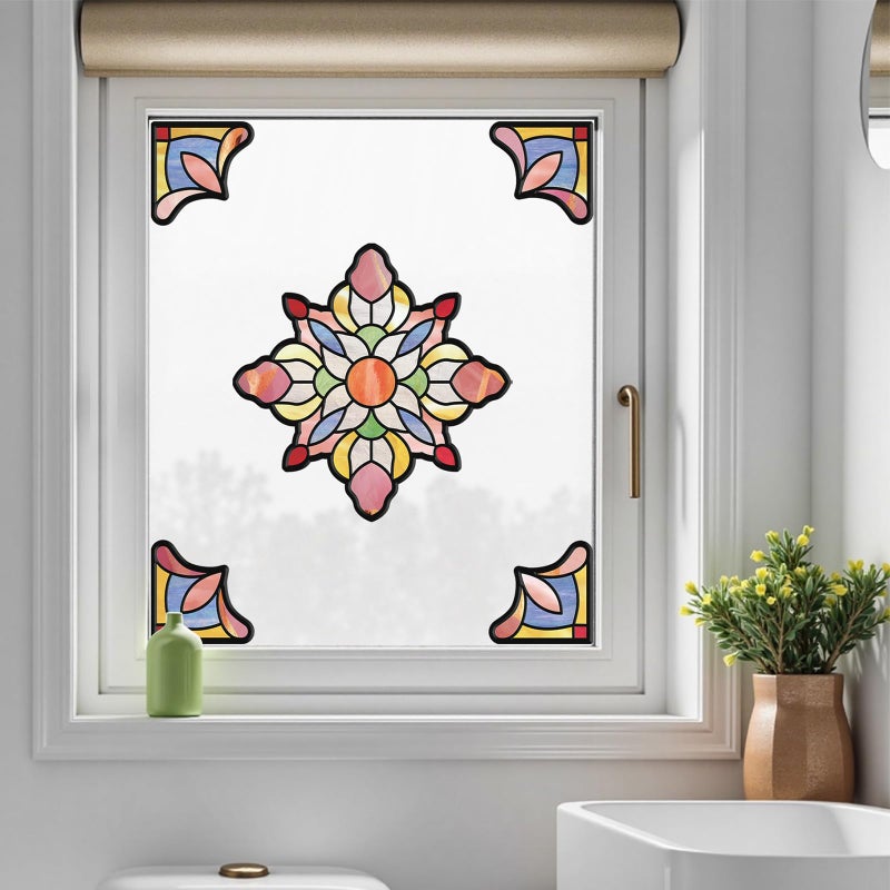 ADD.HERES Window Stickers, â€ŒStained Glass Window Privacy Film, UV Blocking Static Cling for Home Kitchen Office Bathroom, Prismatic Lotus, 11.81" X 15.75" - Image 5
