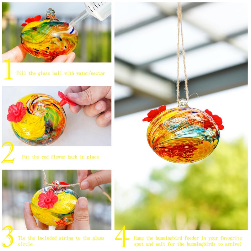 KRISININE 3inch Hand Blown Glass Hummingbird Feeders for Outdoors with 2 Feeding Ports Leak Proof Small Glass Humming Bird Feeder for Window Garden Patio Decoration - Image 4