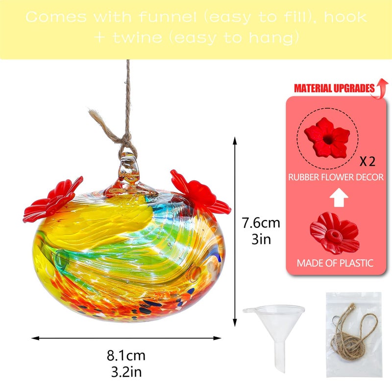 KRISININE 3inch Hand Blown Glass Hummingbird Feeders for Outdoors with 2 Feeding Ports Leak Proof Small Glass Humming Bird Feeder for Window Garden Patio Decoration - Image 2
