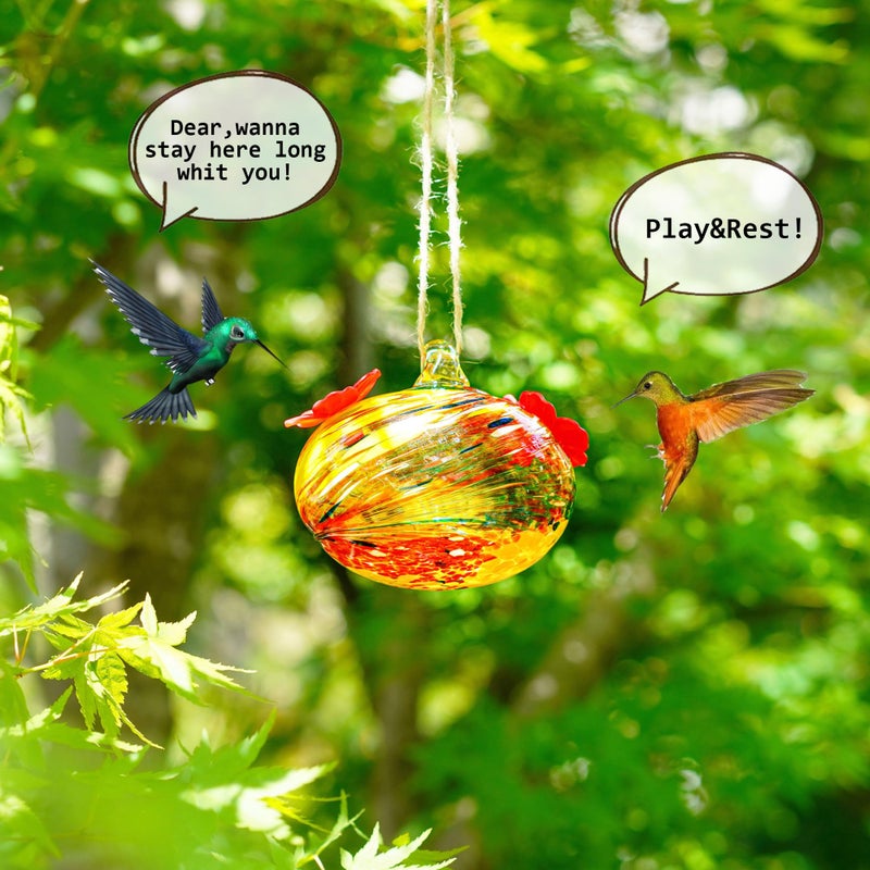 KRISININE 3inch Hand Blown Glass Hummingbird Feeders for Outdoors with 2 Feeding Ports Leak Proof Small Glass Humming Bird Feeder for Window Garden Patio Decoration - Image 3