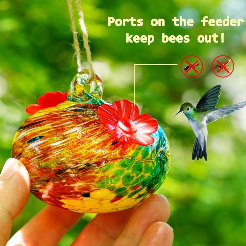 KRISININE 3inch Hand Blown Glass Hummingbird Feeders for Outdoors with 2 Feeding Ports Leak Proof Small Glass Humming Bird Feeder for Window Garden Patio Decoration - Image 5