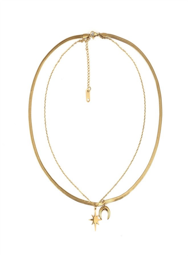 قلادة عصرية بطبقة مزدوجة من الذهب على شكل حرف Y معدنية لامعة وقلادة شرابة للحفلات - Image 1