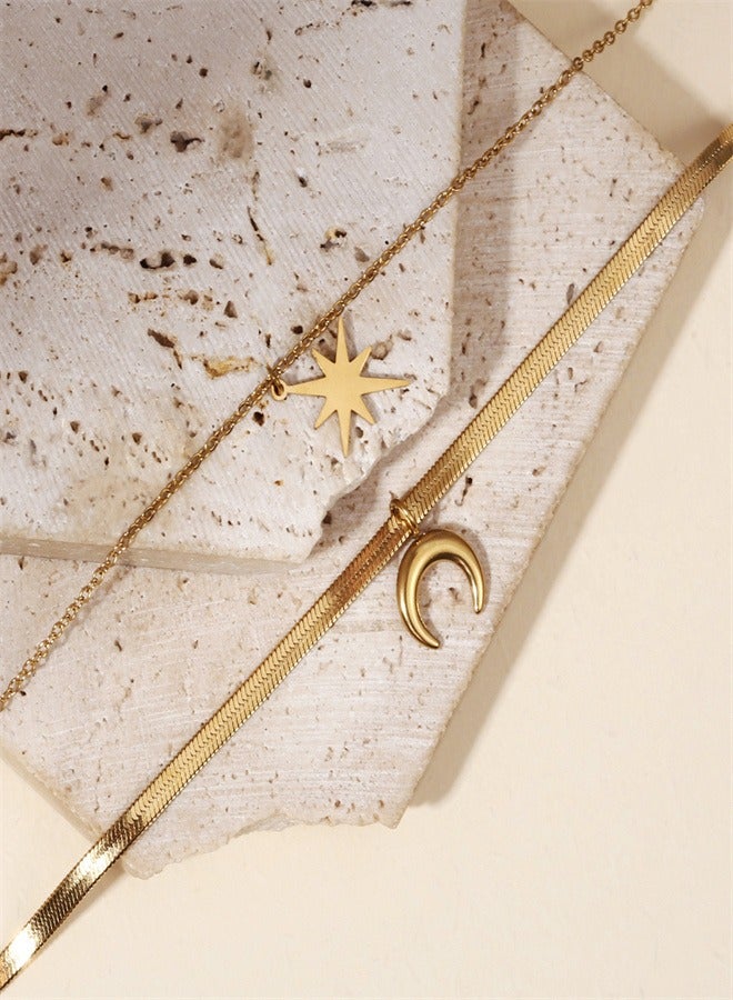 قلادة عصرية بطبقة مزدوجة من الذهب على شكل حرف Y معدنية لامعة وقلادة شرابة للحفلات - Image 3