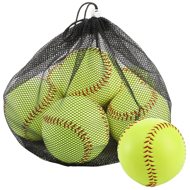 Tebery 6 Pack Yellow Sports Practice Softballs, 12-Inch Official Size and Weight Slowpitch, Unmarked & Leather Covered Training Ball for Games, Practice and Training (Yellow) - Image 1