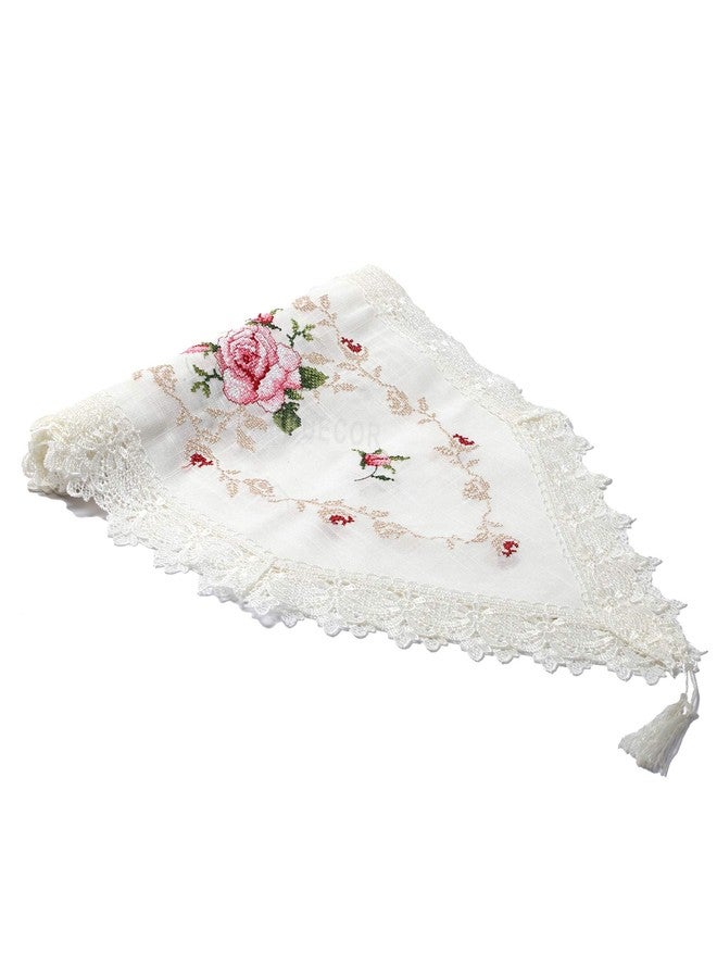 MONKDECOR (O.F) Cross Stitch Embroidery Design Table Runner for Dining Table (Size-15x70 Inches)- White-Pink - Image 4