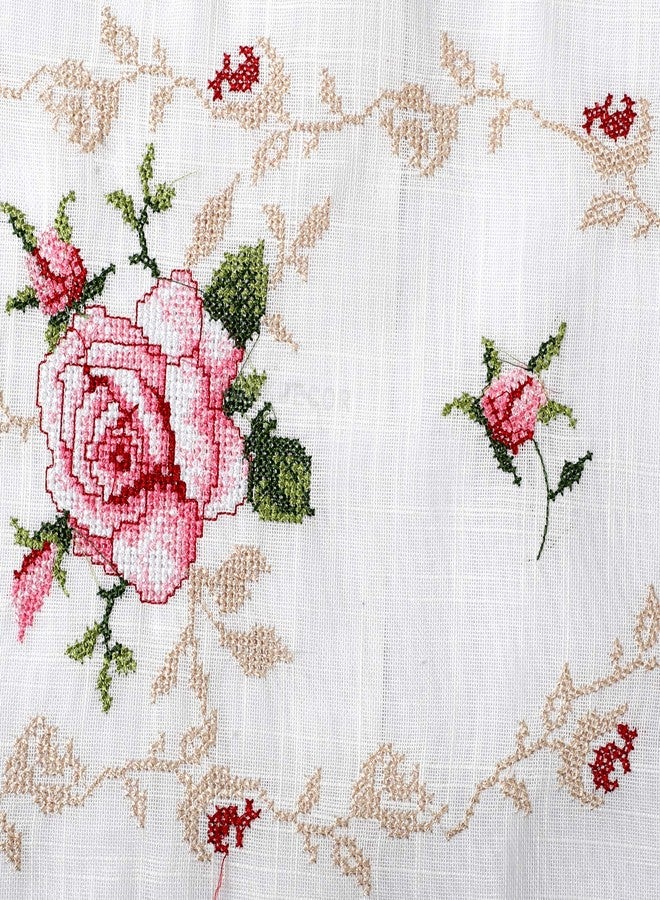MONKDECOR (O.F) Cross Stitch Embroidery Design Table Runner for Dining Table (Size-15x70 Inches)- White-Pink - Image 3