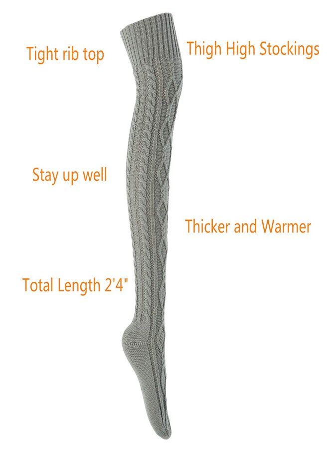 KASTWAVE High Socks for Women Cable Knit Over Knee Boot Socks Long Warm Leg Warmers for Winter Rhombus Curled Long Tube Knee Socks Ladies Knitted Wool Socks Stockings Over Knee Leg Warmers - Image 5