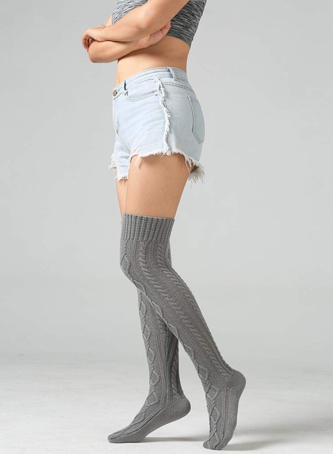 KASTWAVE High Socks for Women Cable Knit Over Knee Boot Socks Long Warm Leg Warmers for Winter Rhombus Curled Long Tube Knee Socks Ladies Knitted Wool Socks Stockings Over Knee Leg Warmers - Image 4